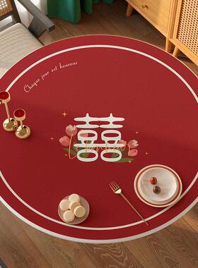 SI6K红色氛围感桌布圆桌桌垫圆形茶几台布家用结婚喜庆防水防油餐