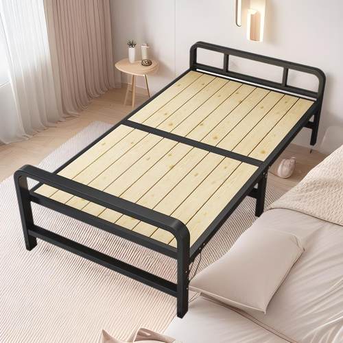 单人1米1.2米木板折叠床租房床单人床钢木床折叠床家用救灾折叠床