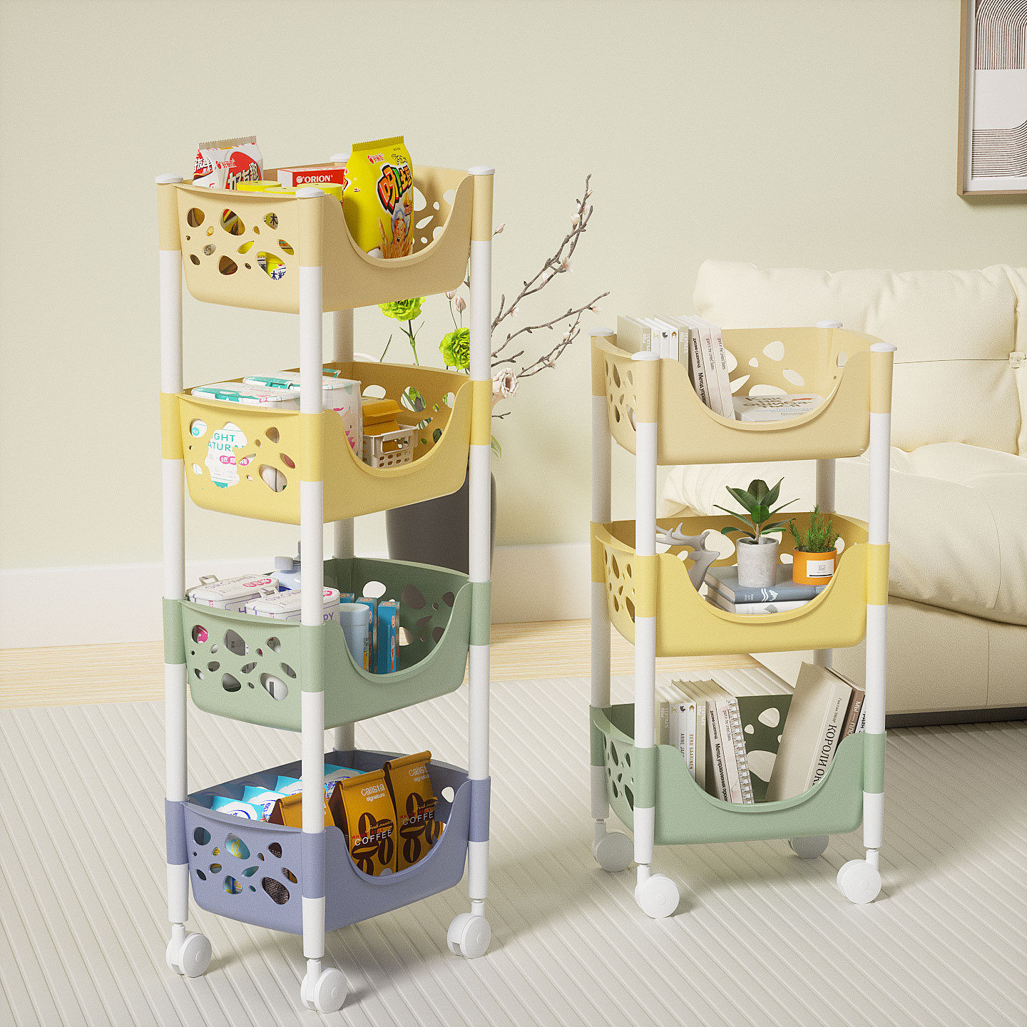 绣川多功能置物架客厅多层置地式收纳架厨房浴室整理架书架手推车