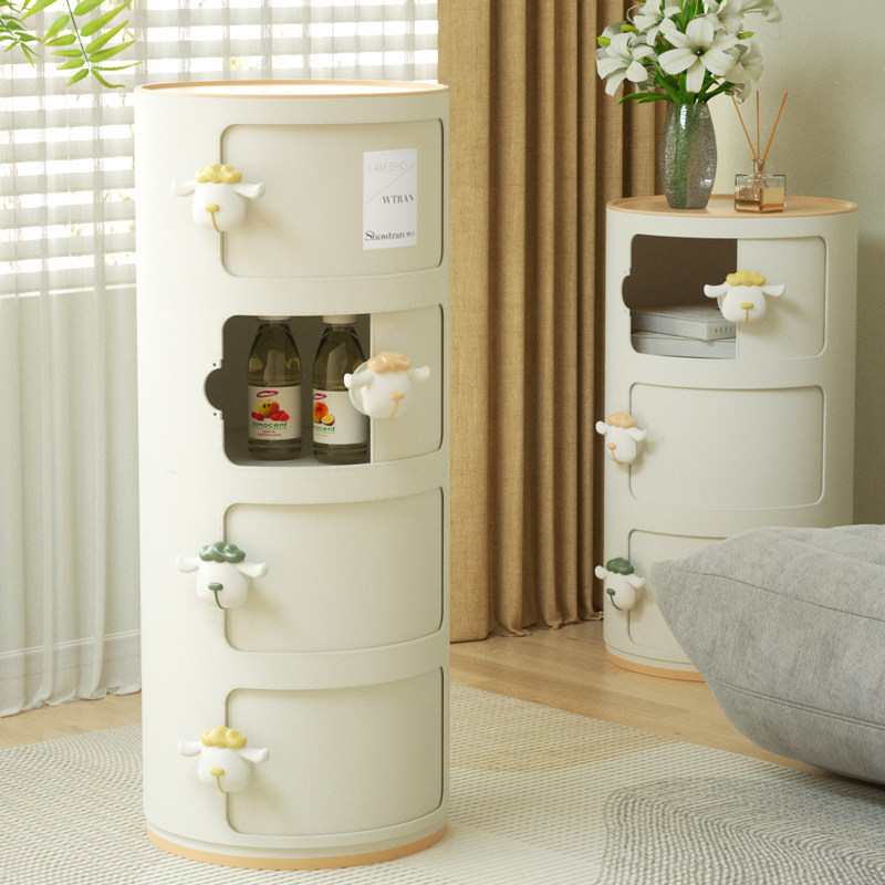 绣川小羊收纳圆柜卡通圆形收纳柜客厅杂物整理零食储物卧室床头柜