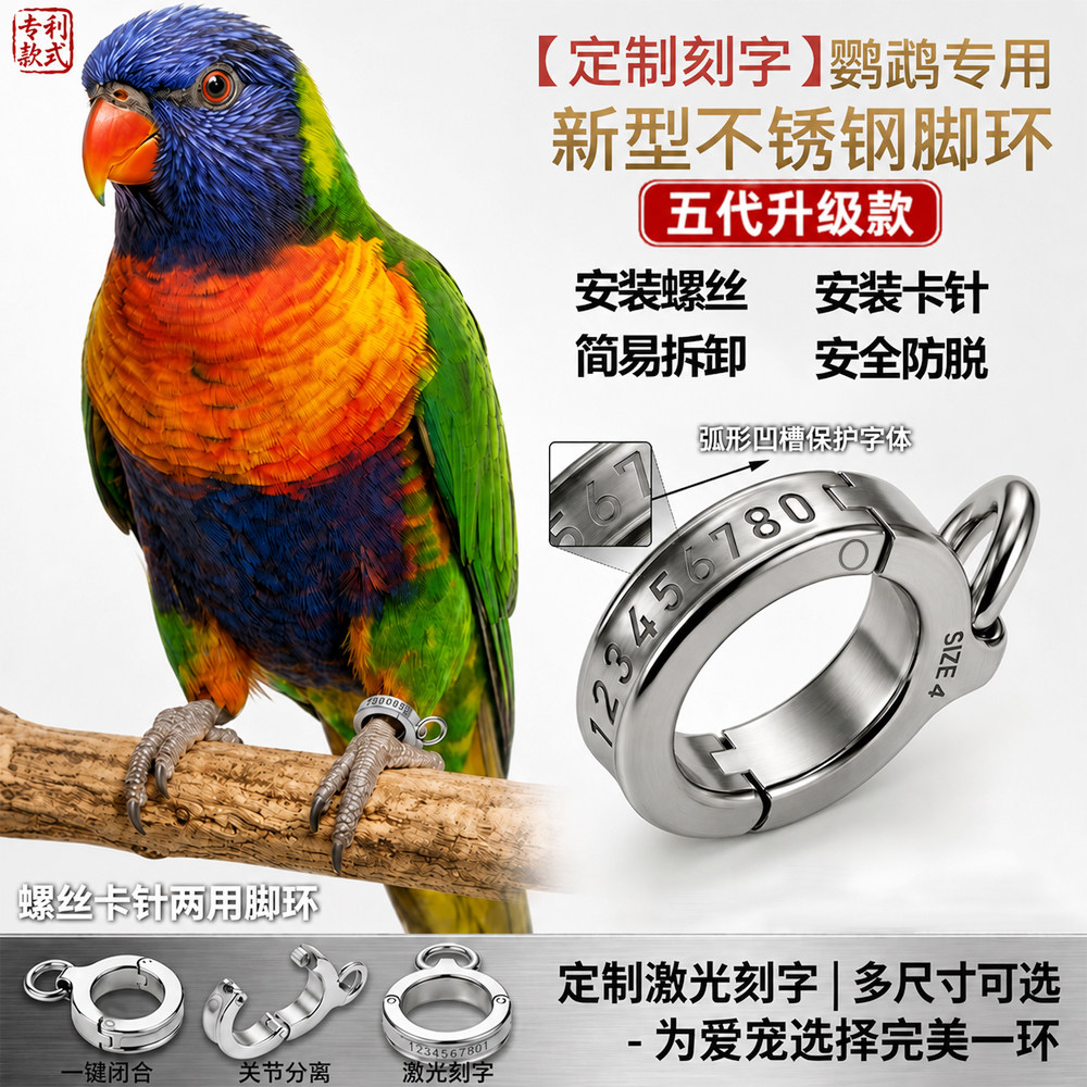 易安装螺丝插销两用鹦鹉脚环脚链