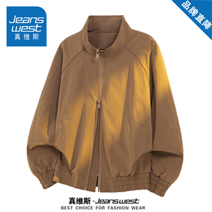 真维斯美式复古夹克外套男女款春秋季潮流宽松百搭立领高级感上衣