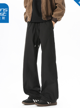 真维斯美式休闲裤男女款秋冬季宽松百搭弯刀裤直筒复古显瘦长裤子