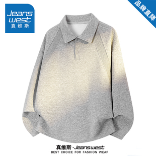 真维斯长袖翻领polo衫卫衣男女款春秋季差评宽松百搭复古休闲外套