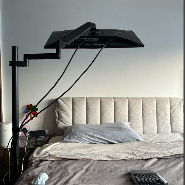 躺着看显示器落地移动支架伸缩旋转气动臂角度可调24/27/32/34寸