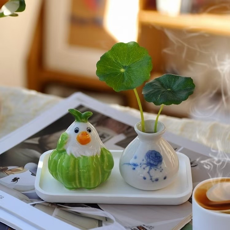 创意陶瓷蒜鸭水培小花瓶插花器桌面摆件可爱装饰品个性小猫高级感,家居饰品,桌面摆件,淘宝优惠券,粉丝福利购,淘宝优惠卷