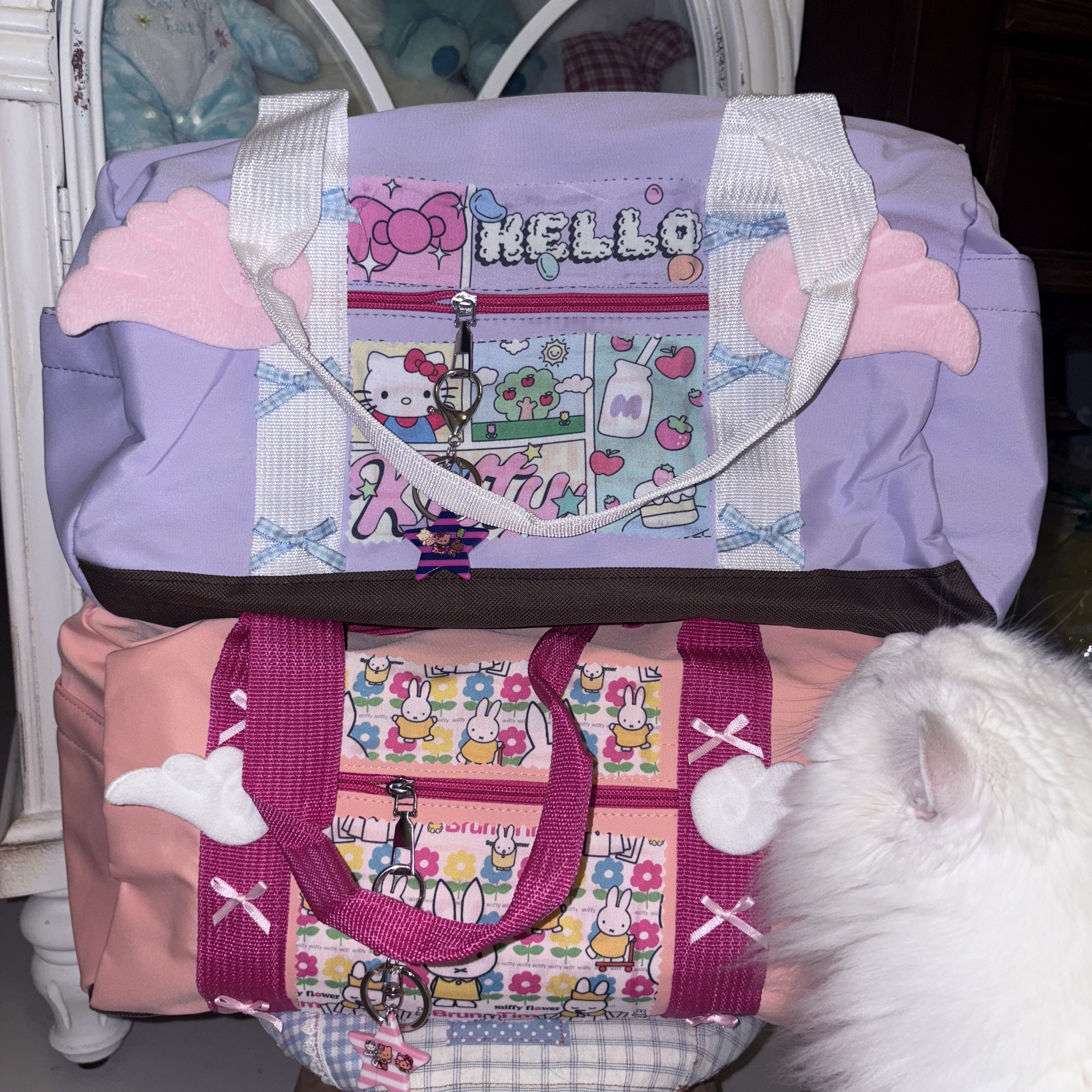 黑樱酱 离家出走旅行袋～慵懒花花贴布休闲大容量通勤手提斜挎包