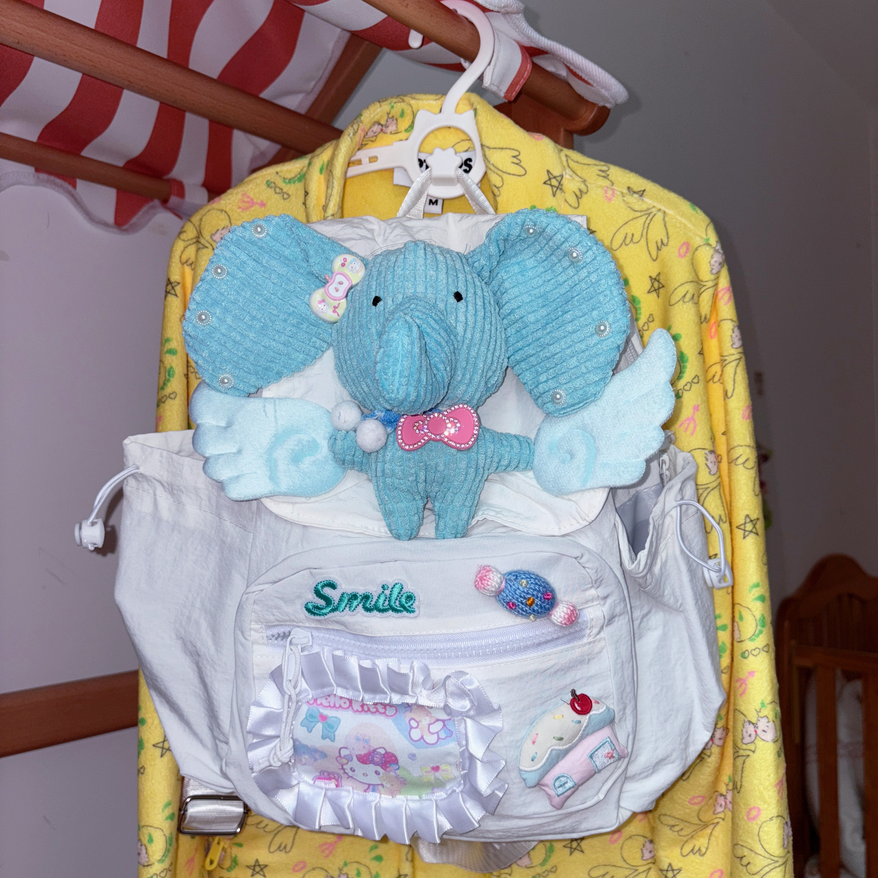 黑樱酱 原创小象天使糖果次元可爱复古花边休闲百搭韩系双肩包包