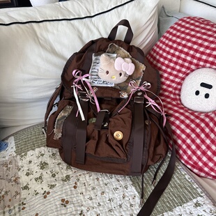 黑樱酱商店美拉德尼龙轻便背包y2k小众复古百搭休闲学院双肩包