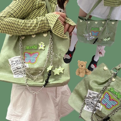 绿色LUCKY花蝴蝶休闲单肩包