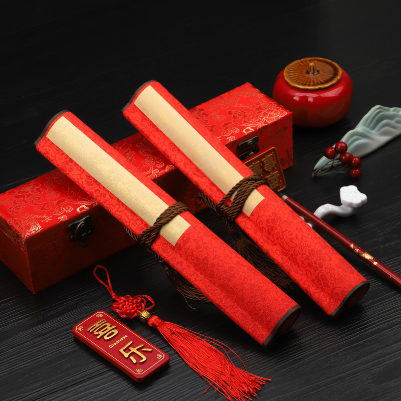 婚书手卷空白手写订婚宣纸自写卷轴挂轴送日子高级盒装结婚中式