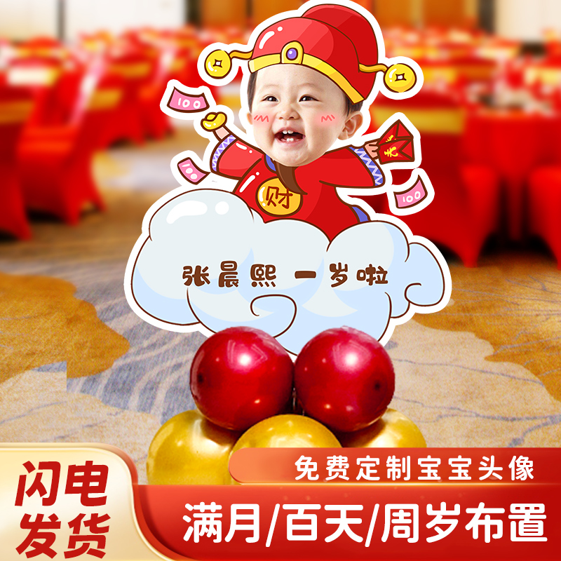 迎宾牌宝宝生日宴布置人形KT板周岁百日满月儿童大头娃娃定制海报