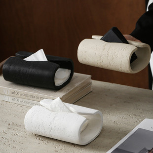 洞石纸巾盒客厅酒店轻奢侘寂风创意茶几桌面抽纸盒高档