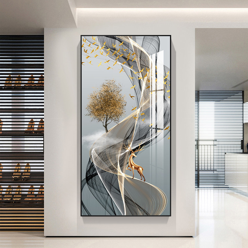 5D钻石画满钻玄关竖版福鹿钻石绣客厅过道贴钻十字绣简约现代风景