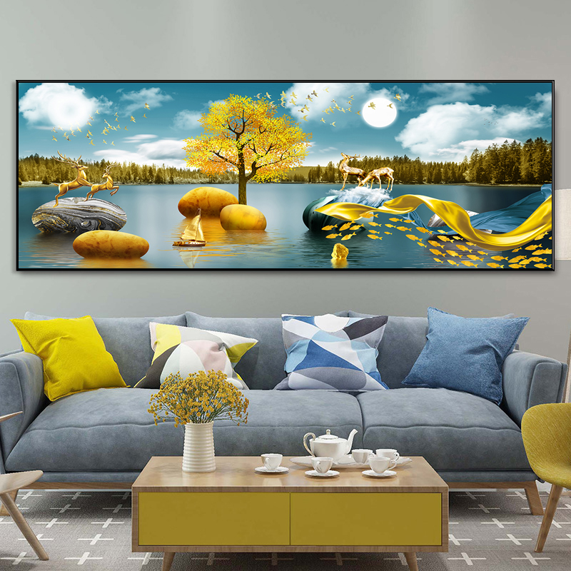 钻石画满钻2025新款卧室简约现代发财树麋鹿客厅横幅钻石秀十字绣