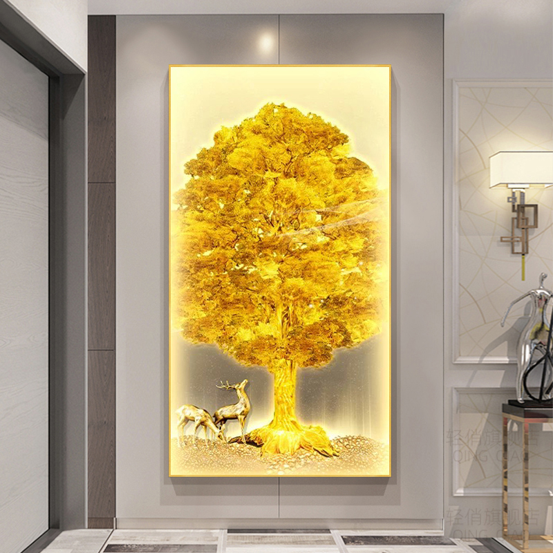 新中式玄关钻石画2025新款满钻5d入户发财树摇钱树点贴砖石十字绣