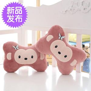 可爱豆豆◆新品◆猴汽车毛绒头枕护颈枕一对装卡通骨头枕靠枕车用