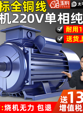 单相电机220V纯铜线小型两相0.75/1.1/1.5/2.2/3KW高速异步电动机