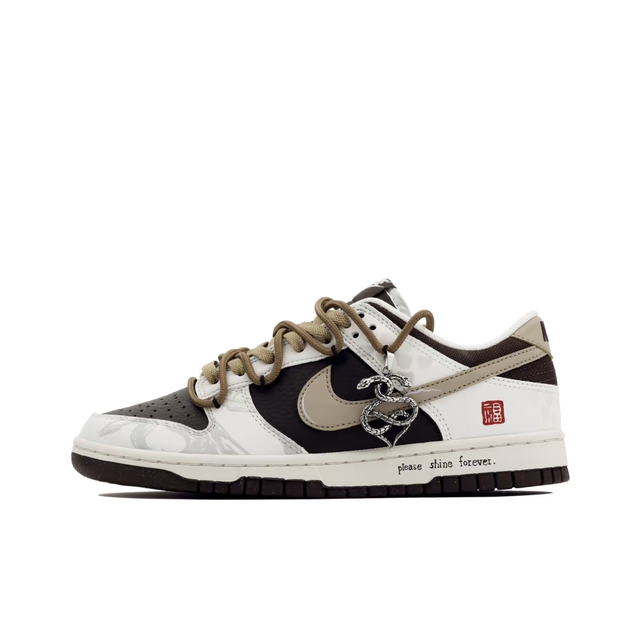 【定制球鞋】Nike Dunk 灵蛇献瑞 蛇年 复古喷绘 棕白 HF4292-100