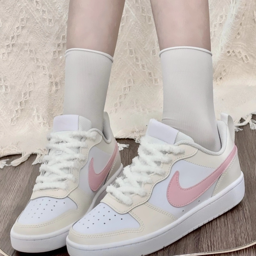 【定制球鞋】Nike Court Borough奶油樱花 甜妹 乳白色BQ5448-100