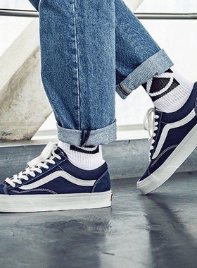 万斯 Style 36 suede 轻便透气 低帮 板鞋 男女同款 藏蓝