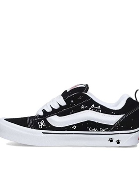 【定制球鞋】Vans Knu Skool 可爱小咪 手绘 黑白色 VN0009QC6BT1