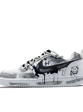 【定制球鞋】Nike Court Borough 暗魅幽影 涂鸦 黑白 838937-111