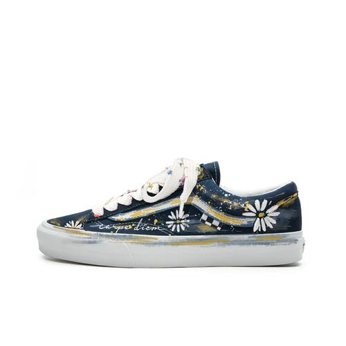 VANS藏蓝定制潮绘花踪低帮帆布鞋