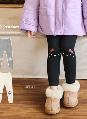 小O宝Okids童装 宝宝加绒打底裤女2025冬装新款女童针织保暖裤子