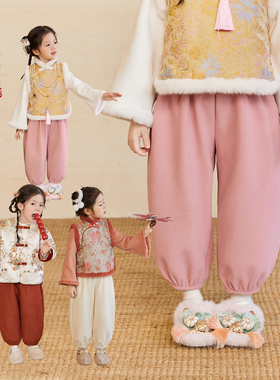 小O宝Okids童装宝宝加绒灯芯绒裤女新年2024冬季陈大猪女童灯笼裤