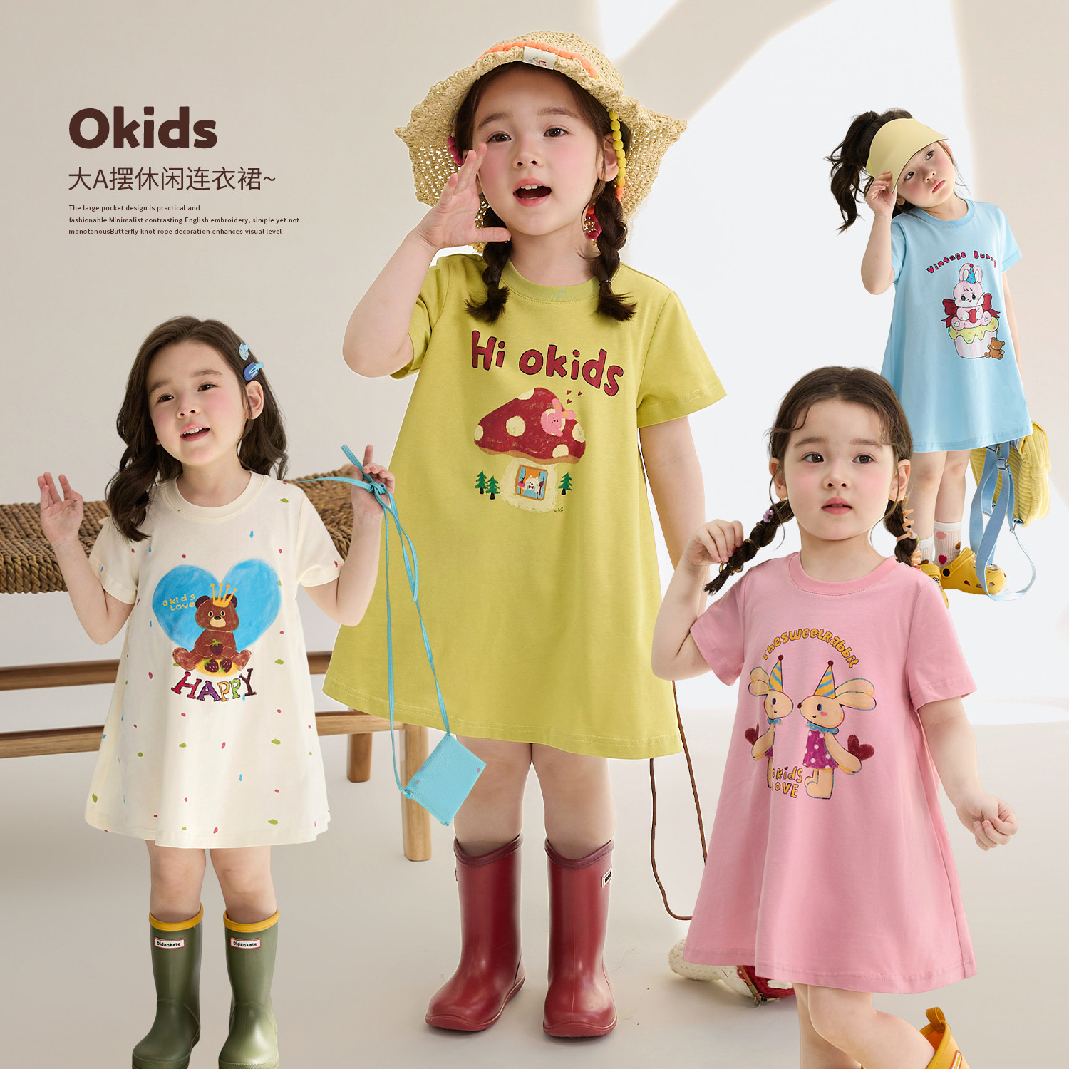 小O宝童装宝宝休闲T裙女短袖卡通2026夏季新款女童印花甜美连衣裙