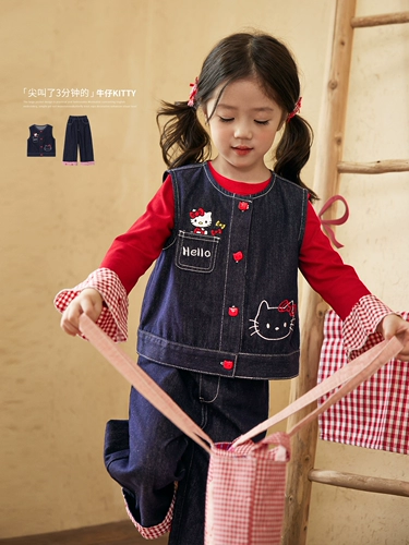 Детский джинсовый комплект, жилет, детская одежда, в западном стиле, осенний