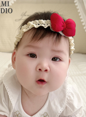 婴儿新年发带女宝宝过年红色发饰小月龄囟门头饰儿童百天周岁发箍