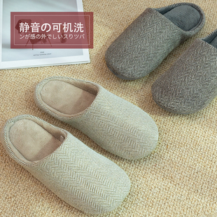 女家居室内地板软底防滑保暖可机洗男厚底 静音棉拖鞋 日式 家用冬季
