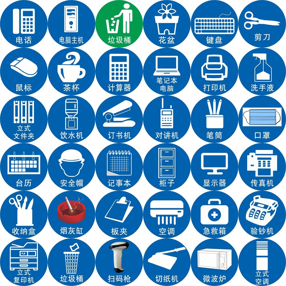 茶杯打印机标志6s不干胶垃圾桶定位标识7s整理键盘鼠标数字号码1234