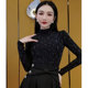 新款 重工烫钻半高领打底衫 女2024春季 黑色百搭显瘦加厚高级感上衣