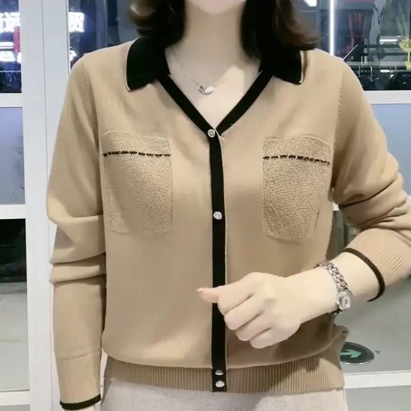 针织套头翻领撞色打底衫妈妈装女