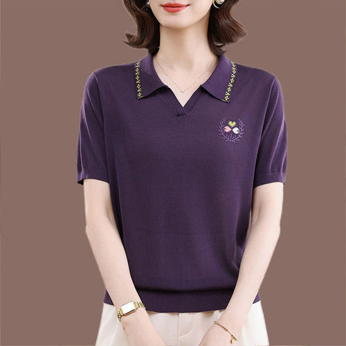 洋气妈妈装polo领短袖针织衫女士