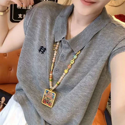 时尚翻领短袖薄款针织衫妈妈女装