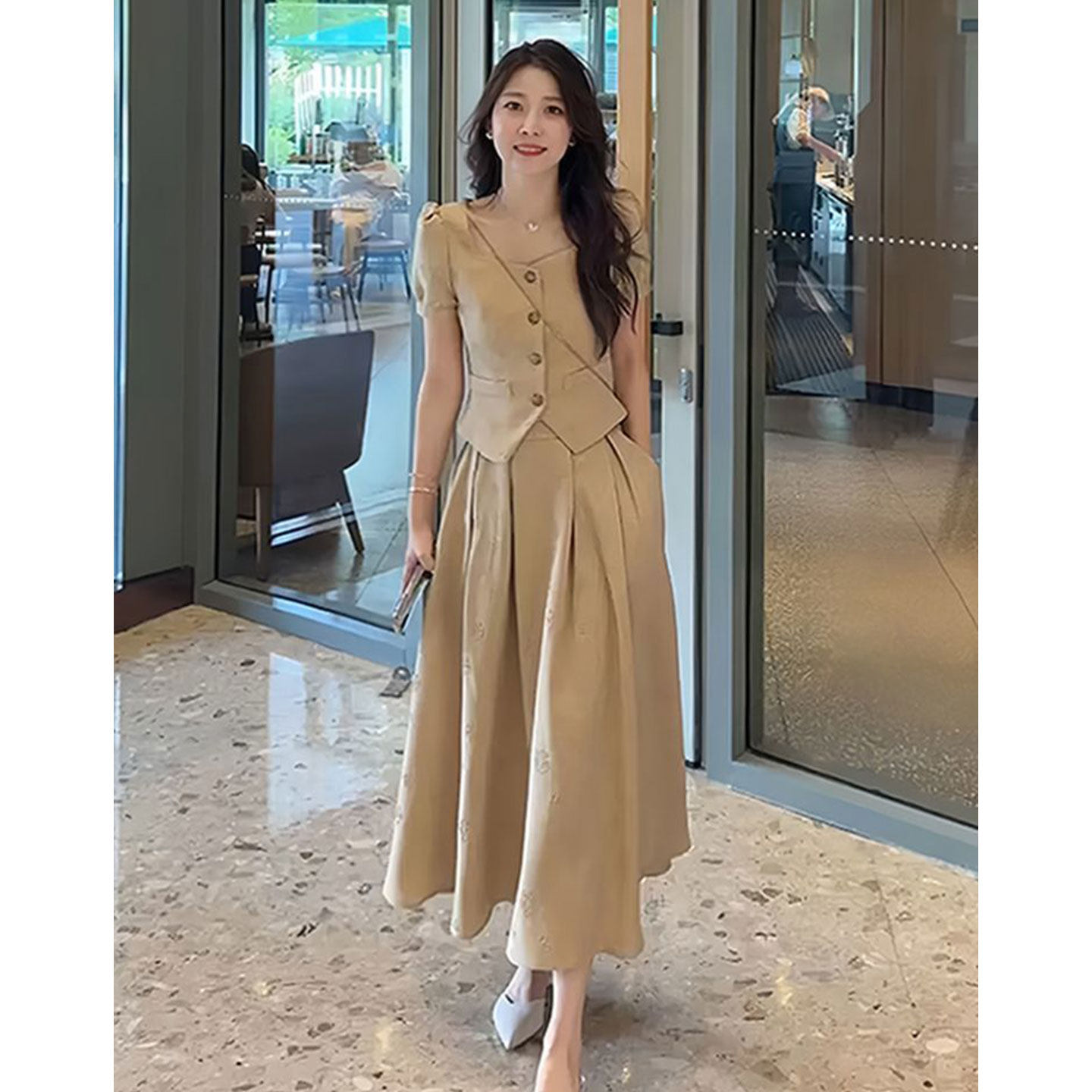 韩版洋气短袖上衣套装裙女2025夏季新款气质减龄显瘦半身裙两件套