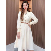 收腰显瘦长袖 法式 漂亮气质针织连衣裙2024春秋新款 高端减龄裙子女