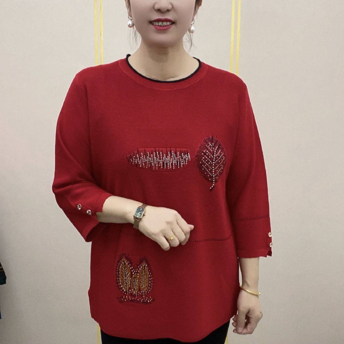 时尚妈妈女装七分袖针织衫2025春季新款宽松遮肉百搭休闲圆领上衣,女装/女士精品,毛针织衫,淘宝优惠券,粉丝福利购,淘宝优惠卷