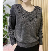 女装 春季 中老年妈妈洋气上衣时尚 V领宽松显瘦百搭针织衫 新款 长袖