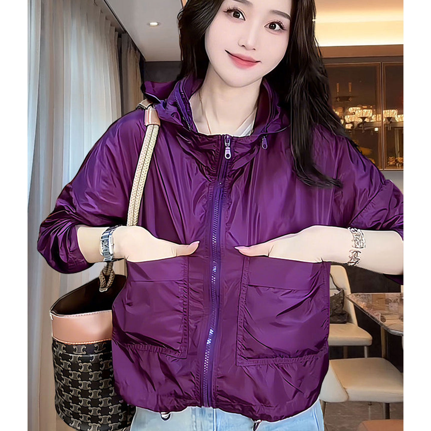 时尚宽松多巴胺薄款防晒外套女2025夏季新款休闲百搭连帽开衫上衣