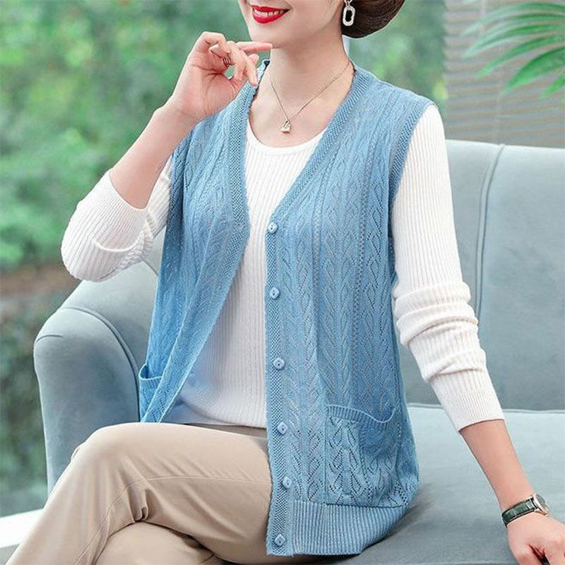 春夏新款中老年妈妈背心女百搭宽松坎肩薄款针织外套镂空马夹开衫,女装/女士精品,马夹,淘宝优惠券,粉丝福利购,淘宝优惠卷