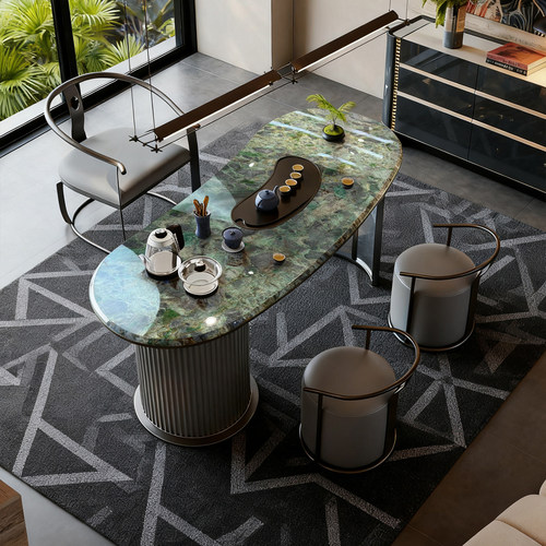 天然祖母绿奢石茶台意式极简