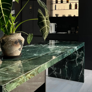 多芬奇天然普拉达绿奢石餐桌意式极简风轻奢家用别墅餐厅中古餐桌