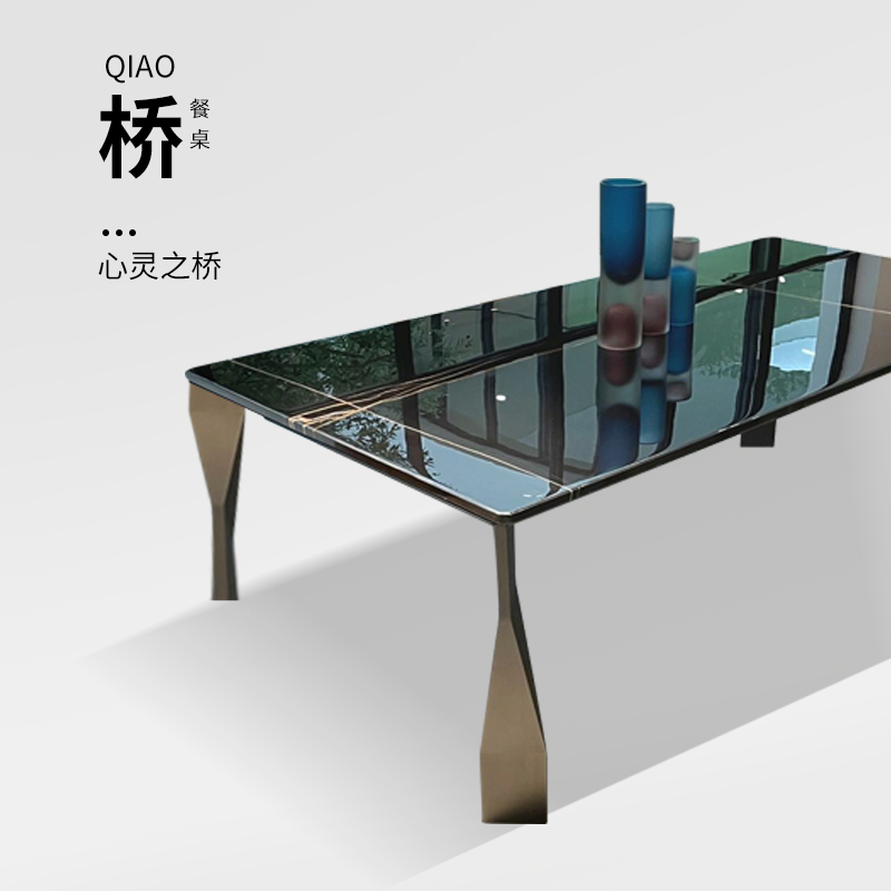 意式劳伦黑金天然大理石餐桌大平层餐厅长方形别墅现代轻奢餐桌