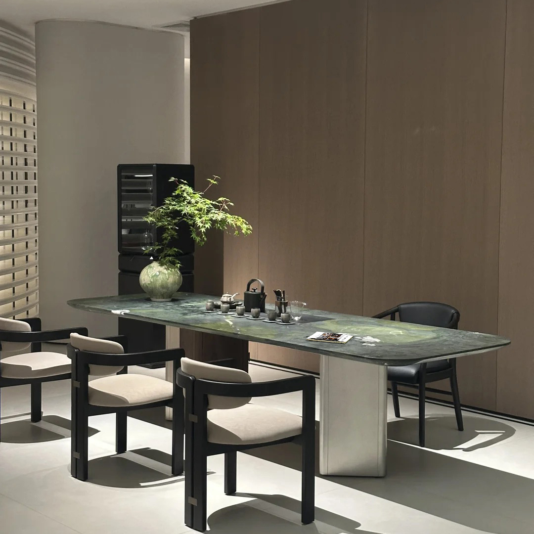 天然牛油果绿奢石茶桌