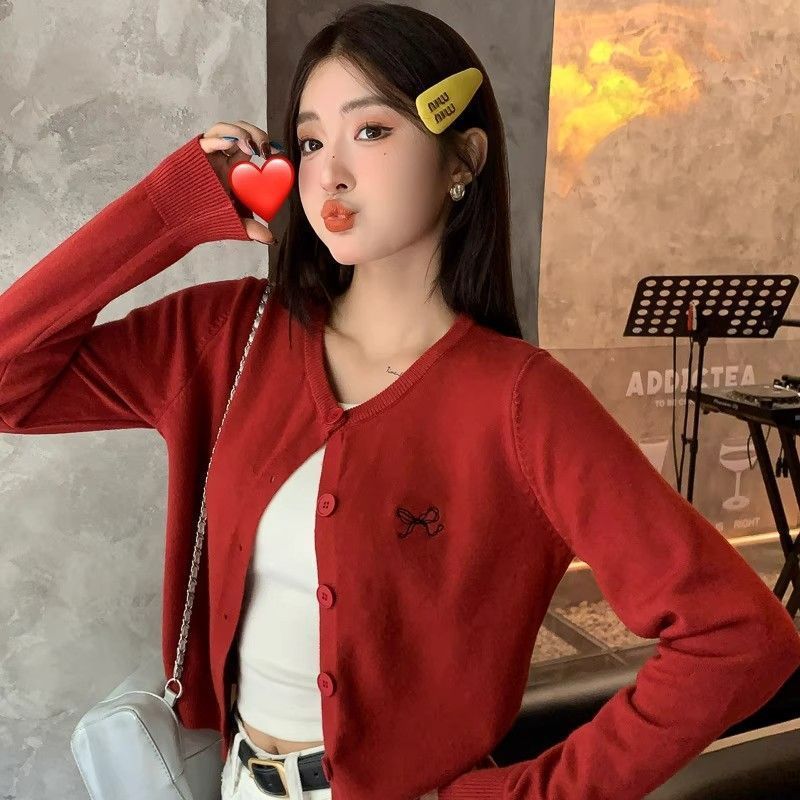 针织开衫女装2025新款韩系早秋穿搭薄款紫色上衣秋季外塔毛衣外套